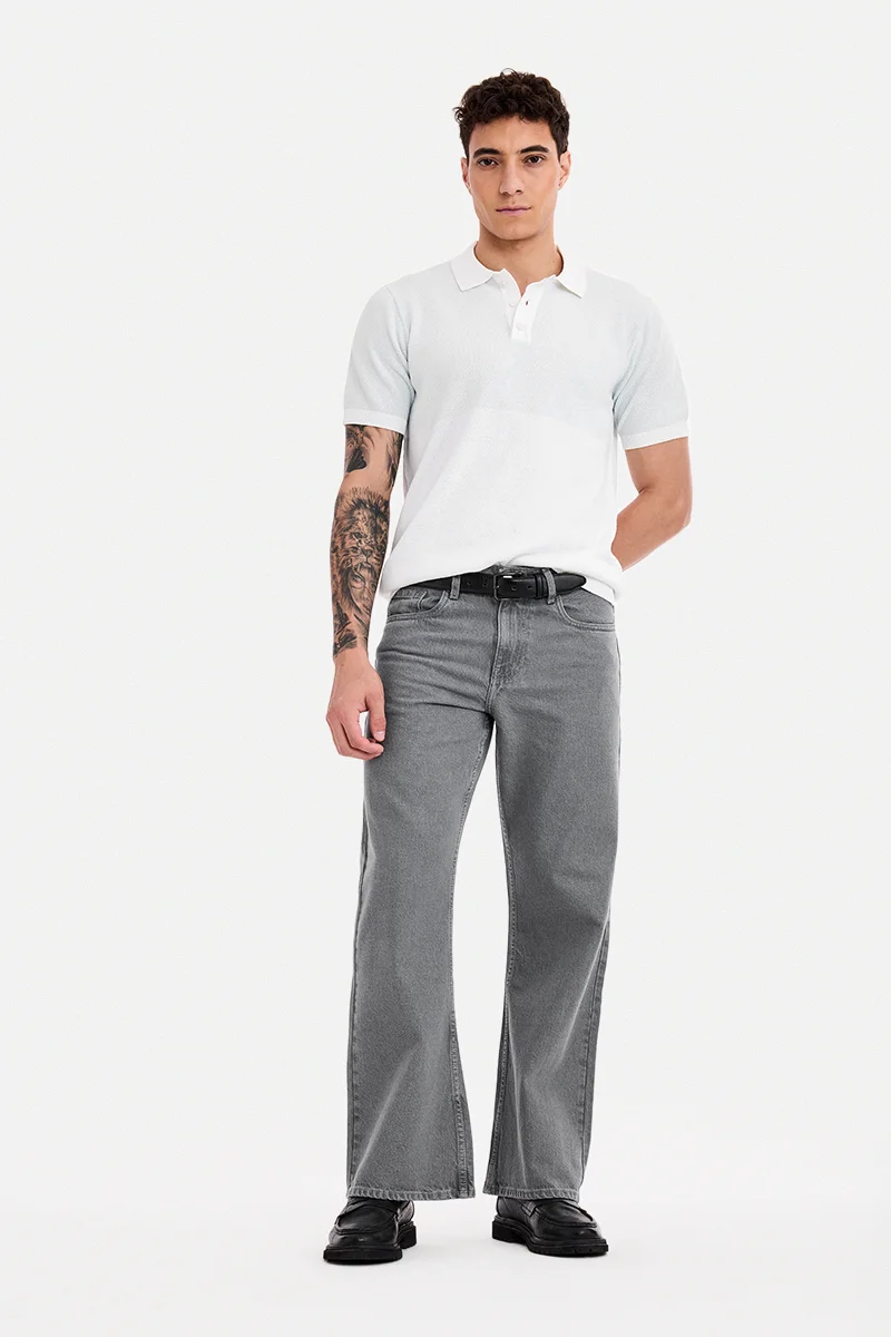 SNITCH Grey Solid Flared Fit Jeans