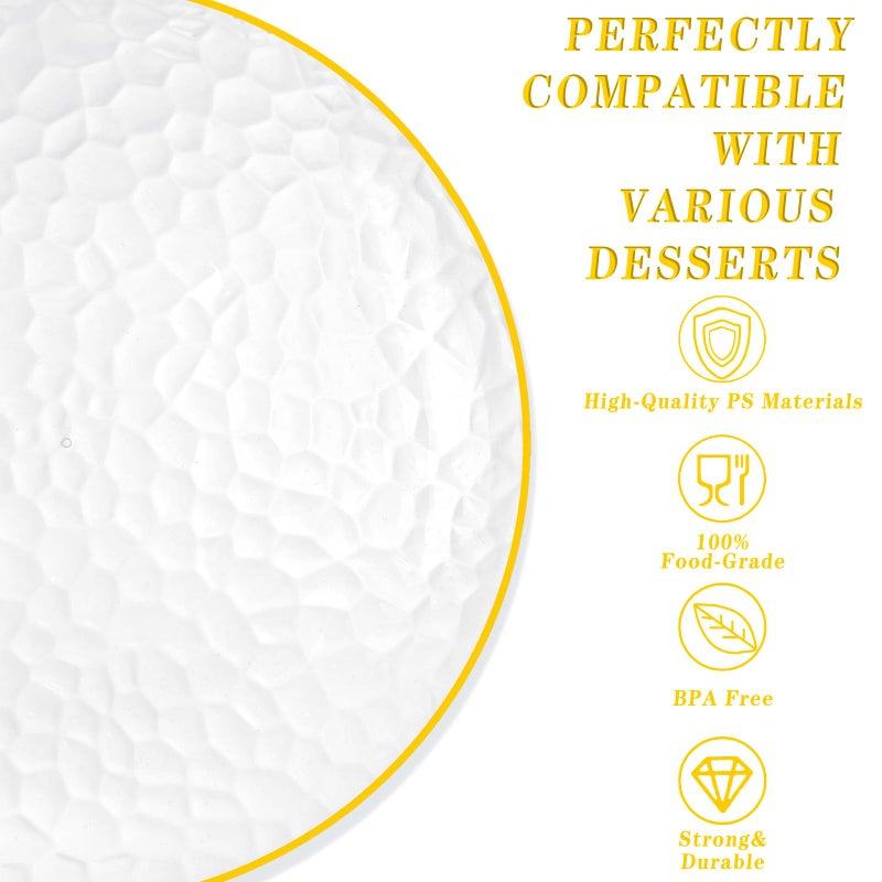 Rubtlamp 60 Pcs Clear Plastic Dessert Plates  Hammered Party Plates  Disposable Heavy Duty Salad/Dessert Platos Clear Party Platos  Gold Plastic Appetizer Platos Disposable For All Occasions - Image 2