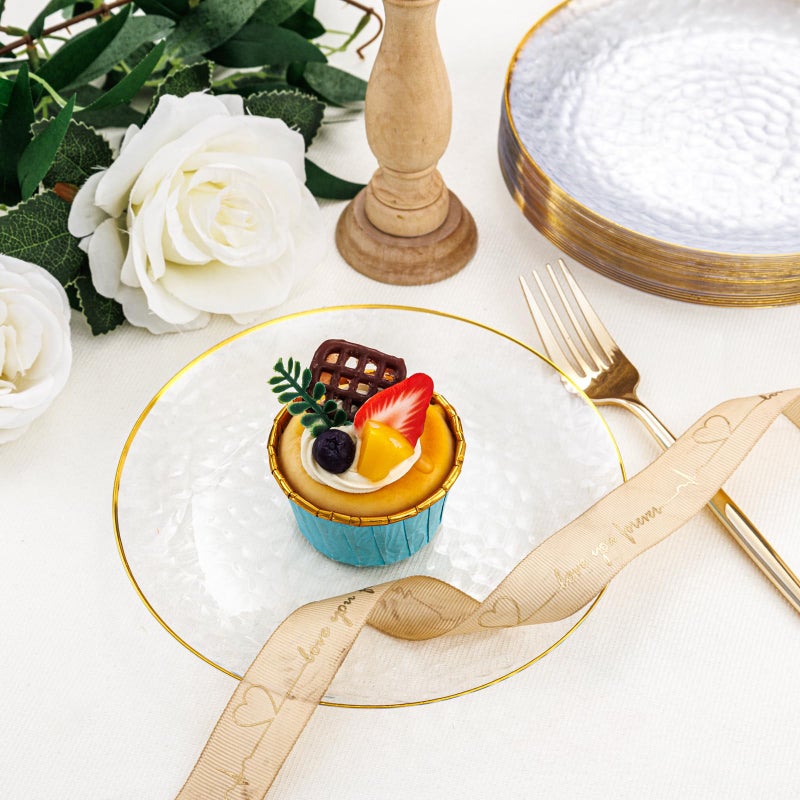 Rubtlamp 60 Pcs Clear Plastic Dessert Plates  Hammered Party Plates  Disposable Heavy Duty Salad/Dessert Platos Clear Party Platos  Gold Plastic Appetizer Platos Disposable For All Occasions - Image 3