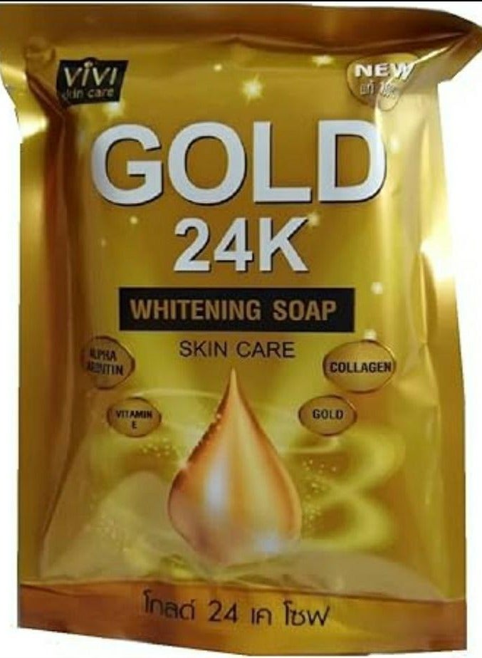 24K Gold Skin Care Whitening Soap with Alpha Arbutin, Vitamin E & Collagen 80g