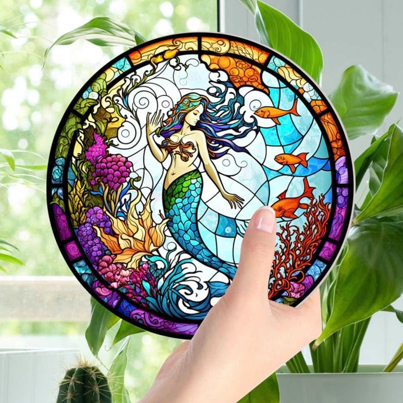 Yangshine Mermaid Acrylic Window Decoration Stained Mermaid Catchers for Window Patio Wall Home Garden - Image 3