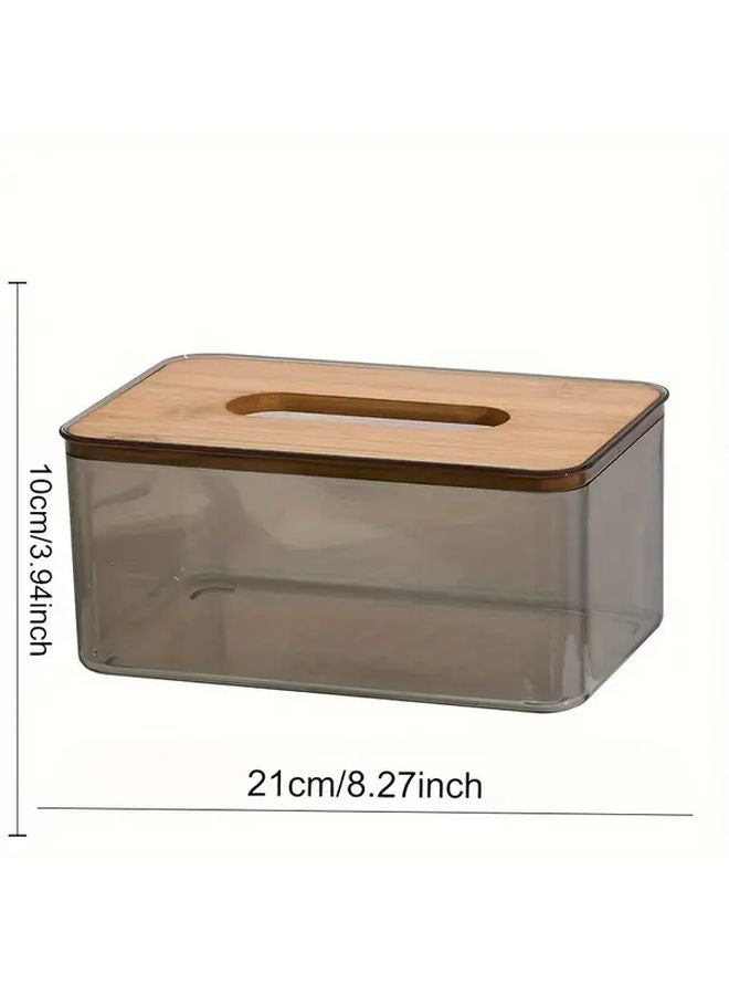 Medium Round Plastic Tissue Box Holder With Bamboo Lid Modern Transparent Design - Image 5