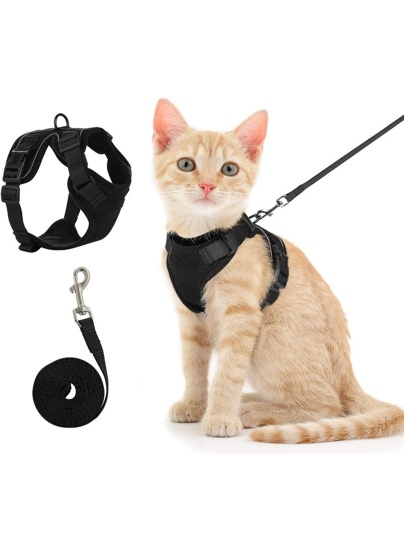 TRASSLE Cat Harness and Leash Set for Walking,Escape Proof Safe Adjustable Kitten Vest Harnesses,Easy Control Soft Breathable Mesh Jacket with Reflective Strips for Cats (black,s) - Image 1