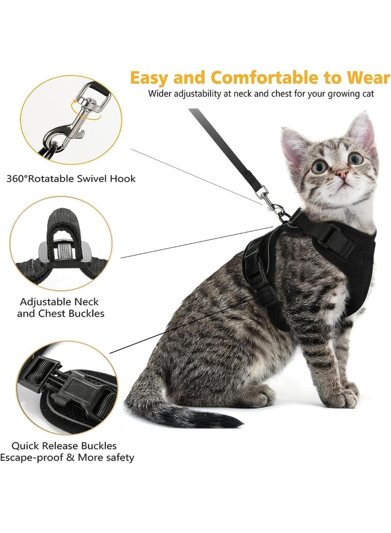 TRASSLE Cat Harness and Leash Set for Walking,Escape Proof Safe Adjustable Kitten Vest Harnesses,Easy Control Soft Breathable Mesh Jacket with Reflective Strips for Cats (black,s) - Image 2