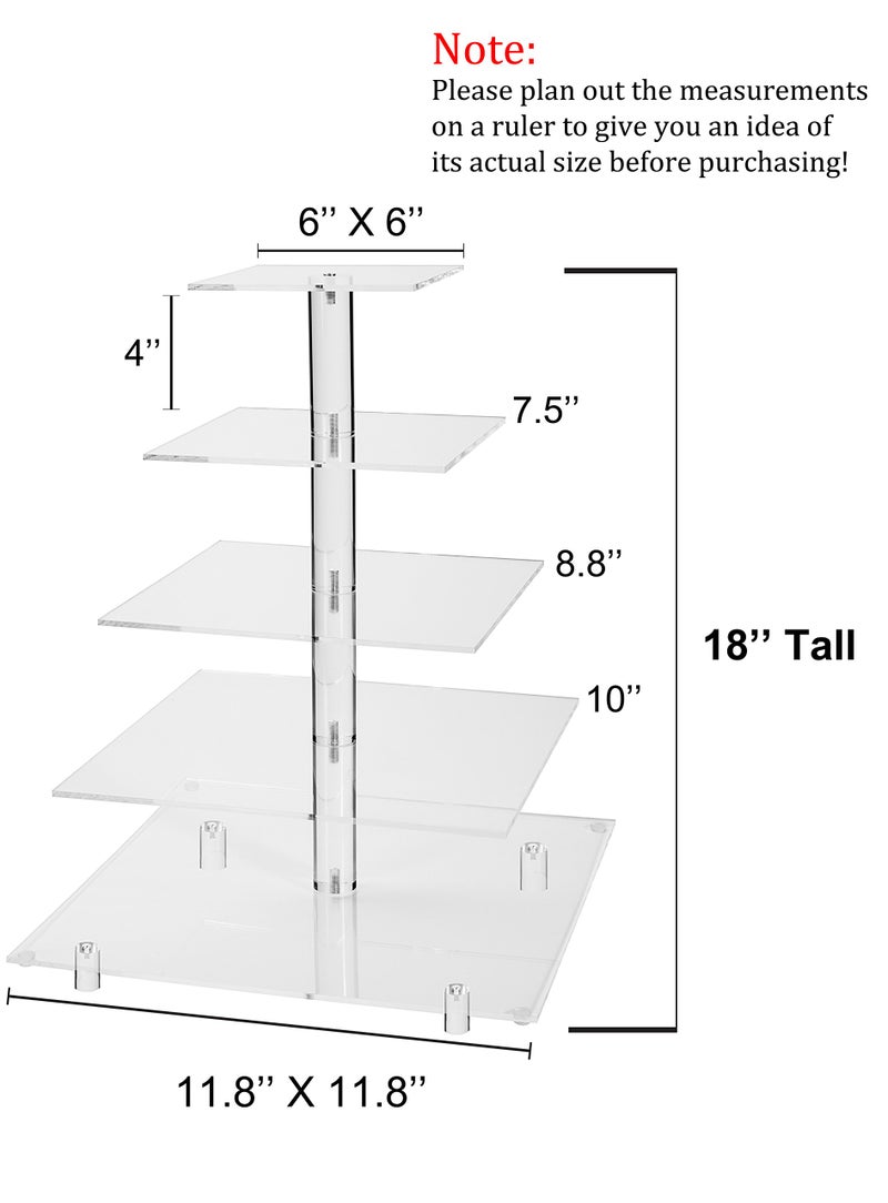 Jusalpha 5 Tier Square Cupcake Stand - Premium Cupcake Holder - Acrylic Cupcake Tower - Ideal for Weddings Birthday Parties, Candy Bar Decor 5SF-S (LED Light Option: Battery)… - Image 4