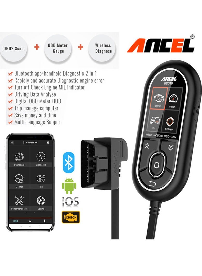 Ancel BD310 OBD2 Scanner Diagnostic Tool - 3 in 1 OBD2 Scanner Bluetooth - App Based OBDII Scan Tool for Android & iPhone - Check Engine Light Code Reader - Wired, Bluetooth, and Heads-up Display  - Image 2