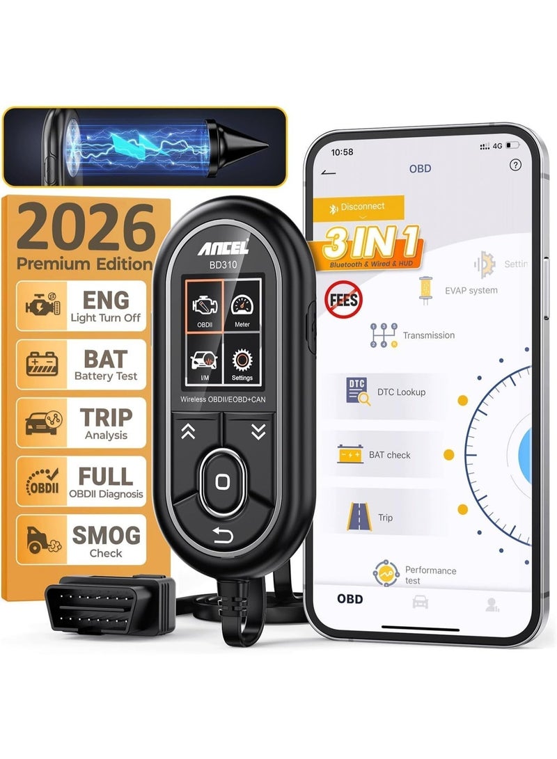 Ancel BD310 OBD2 Scanner Diagnostic Tool - 3 in 1 OBD2 Scanner Bluetooth - App Based OBDII Scan Tool for Android & iPhone - Check Engine Light Code Reader - Wired, Bluetooth, and Heads-up Display - Image 1