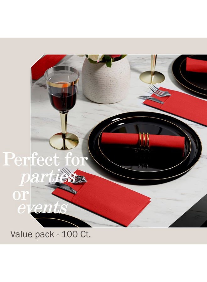 NAPEREE 100-Pack Disposable Napkins With Pocket For Flatware, Red Napkins Paper For Wedding, Dinner Or Party, Built-In Pocket For Silverware, Prefolded - Image 5