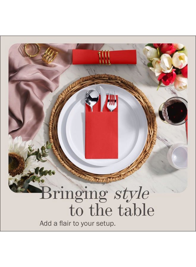 NAPEREE 100-Pack Disposable Napkins With Pocket For Flatware, Red Napkins Paper For Wedding, Dinner Or Party, Built-In Pocket For Silverware, Prefolded - Image 2