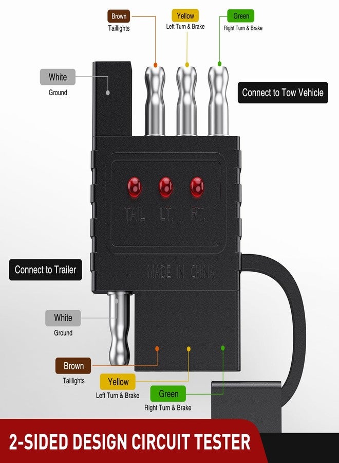 Nilight 4 Way Flat Trailer Wiring Circuit Tester Male Female Double End Wire 4 Pin Test with LED Light Indicator for Turn Signal Tail Lights Trouble Shooting - Image 2