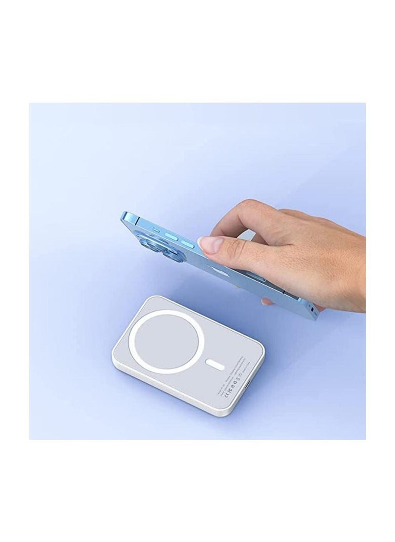 Generic - Generic 621 Magnetic Battery Mag Go, 5000 mAh Magnetic Wireless Portable Charger with USB-C Cable, Only Compatible with iPhone 14/14 Pro/14 Pro Max, 13/12 Series, White - Image 1