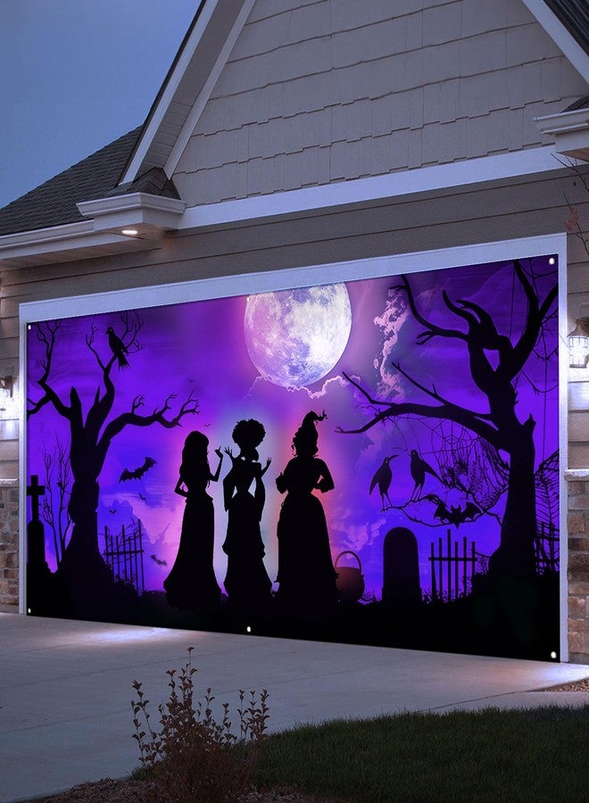 Bunny Chorus 7 x 16 Ft Halloween Garage Door Cover Decorations Outdoor, Large Hocus Pocus Witches Silhouette Decor, Scary Double Garage Buddy Halloween for Home Wall Window Patio Yard Outside - Image 5