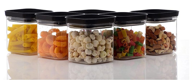 Entisia Plastic Push Kitchen Storage Containers, Multipurpose Square Shaped Kitchen Storage Jar Set, Transparent Unbreakable BPA Free Pantry Organizer with Push Cap Airtight Lid for Home(500ML-4 PCS) - Image 2