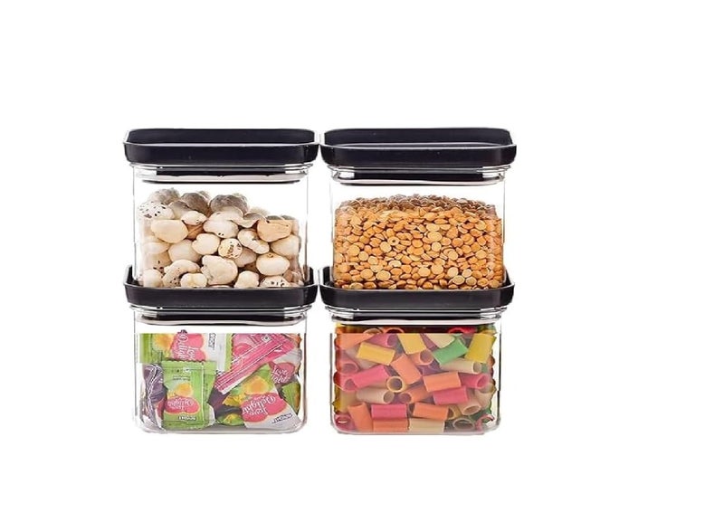 Entisia Plastic Push Kitchen Storage Containers, Multipurpose Square Shaped Kitchen Storage Jar Set, Transparent Unbreakable BPA Free Pantry Organizer with Push Cap Airtight Lid for Home(500ML-4 PCS) - Image 1