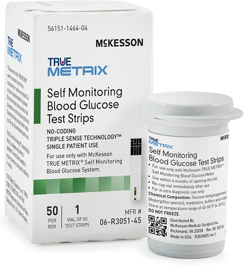 McKesson True METRIX Blood Glucose Test Strips for Diabetes [50 Strips] Self-Monitoring System