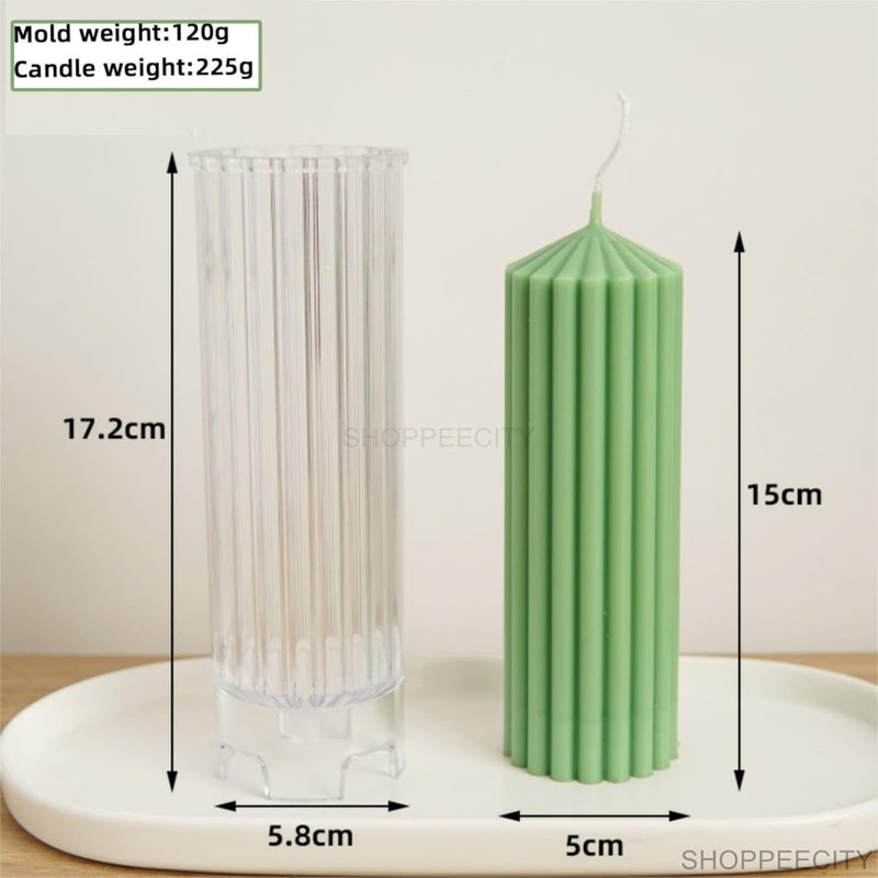 ShoppeeCity Striped Column Pillar Candle Mold I 3D Cylindrical Round Ribbed Geometric Pillar Acrylic Candlestick Wax Beeswax Mould I for DIY Handmade Cake Dcor Aromatherapy Candles Making Home Decoration 5X15 cm - Image 3