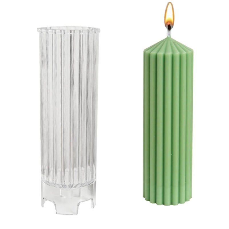 ShoppeeCity Striped Column Pillar Candle Mold I 3D Cylindrical Round Ribbed Geometric Pillar Acrylic Candlestick Wax Beeswax Mould I for DIY Handmade Cake Dcor Aromatherapy Candles Making Home Decoration 5X15 cm - Image 1