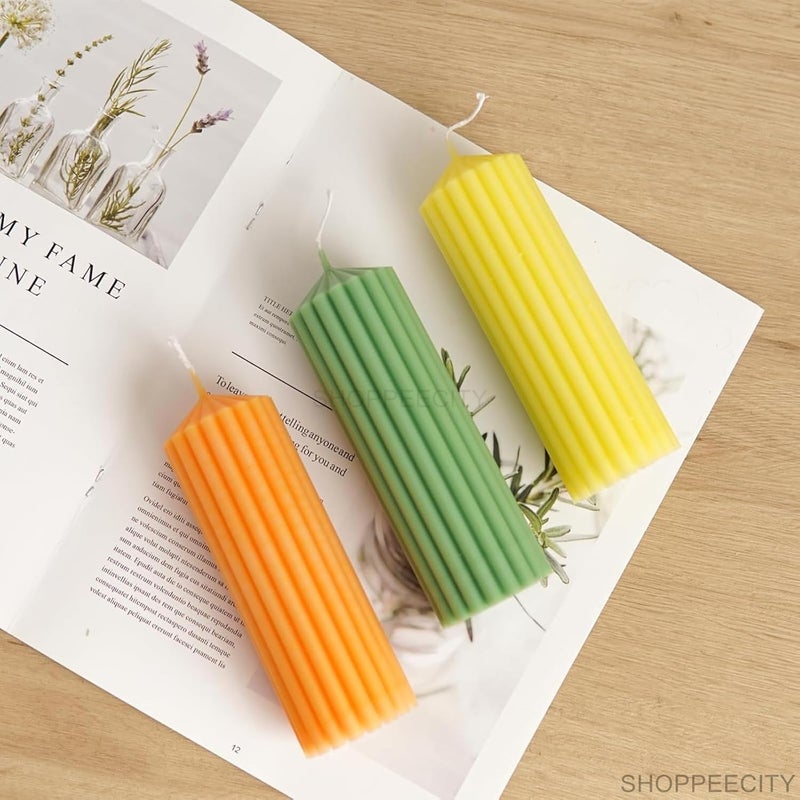 ShoppeeCity Striped Column Pillar Candle Mold I 3D Cylindrical Round Ribbed Geometric Pillar Acrylic Candlestick Wax Beeswax Mould I for DIY Handmade Cake Dcor Aromatherapy Candles Making Home Decoration 5X15 cm - Image 4
