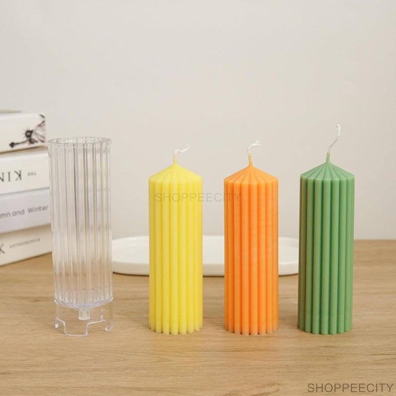 ShoppeeCity Striped Column Pillar Candle Mold I 3D Cylindrical Round Ribbed Geometric Pillar Acrylic Candlestick Wax Beeswax Mould I for DIY Handmade Cake Dcor Aromatherapy Candles Making Home Decoration 5X15 cm - Image 5