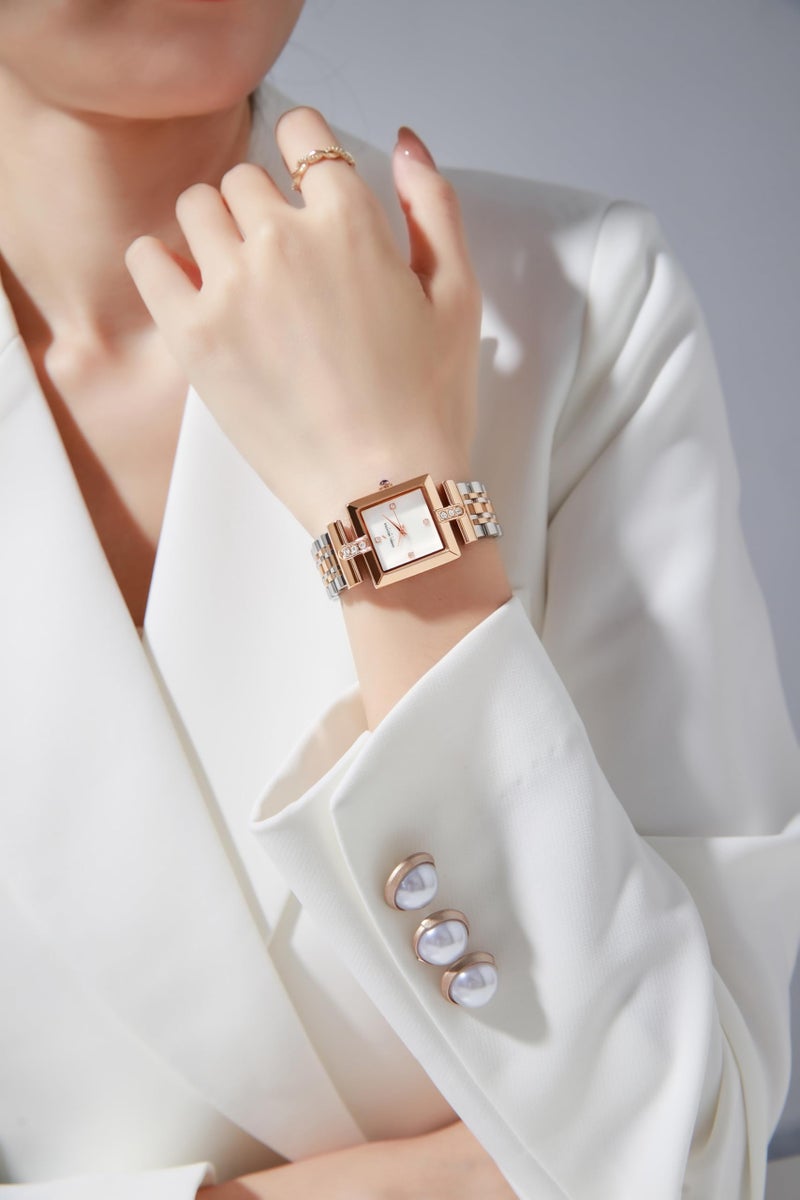 Daniel Hechter Paris Cambon Collection Luxury Watch for Women with Square Dial, Crystal Accents, Stainless Steel Strap and Water Resistant - DHW2008 - Image 2