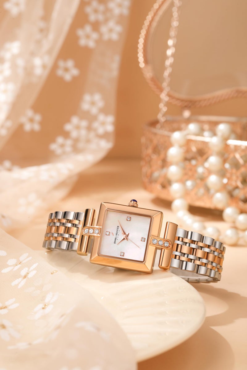 Daniel Hechter Paris Cambon Collection Luxury Watch for Women with Square Dial, Crystal Accents, Stainless Steel Strap and Water Resistant - DHW2008 - Image 4