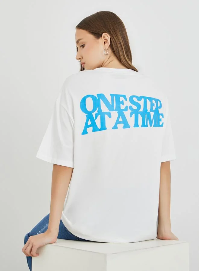 تايك تو Take Two Slogan Print Oversized T-Shirt