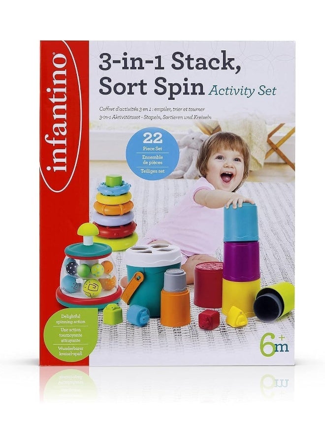 infantino طقم نشاط تكديس وترتيب ودوران 3 في 1 من 6 أشهر فما فوق - متعدد الألوان - Image 1