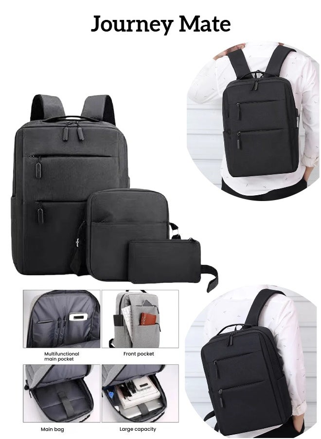 Journey Mate 3-in-1 Backpacks Travel Laptop Backpack With USB Charging Port Business Laptop Bags Computer 3-in-1 Set: Laptop Backpack & Bag Pencil Bag & Messenger Bag  - Image 1