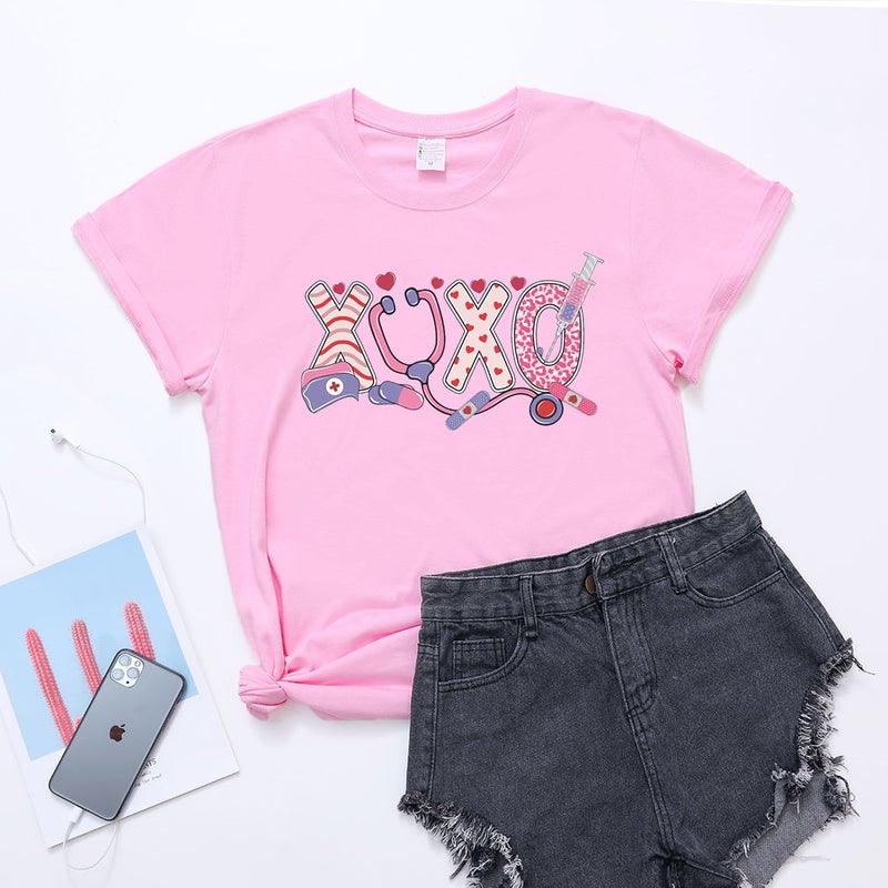 Independent Station 2023 New Independent Station International Nurse Festival Xoxo Letter Printed Round Neck Short Sleeve T-Shirt For Women - Image 2