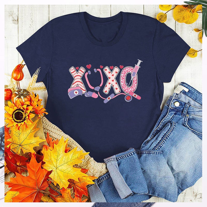 Independent Station 2023 New Independent Station International Nurse Festival Xoxo Letter Printed Round Neck Short Sleeve T-Shirt For Women - Image 1