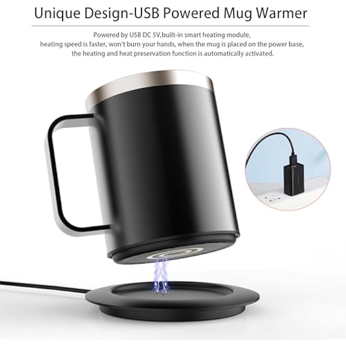 Irovami Coffee Mug Warmer With Cup And Lid Auto Heat 131149 Intelnt Constant Temperature 123Oz Double Layer Food Grade 304 Stainless Steel Beverage Cup Warmer Thermal Insulation For Desk Home Offic - Image 5