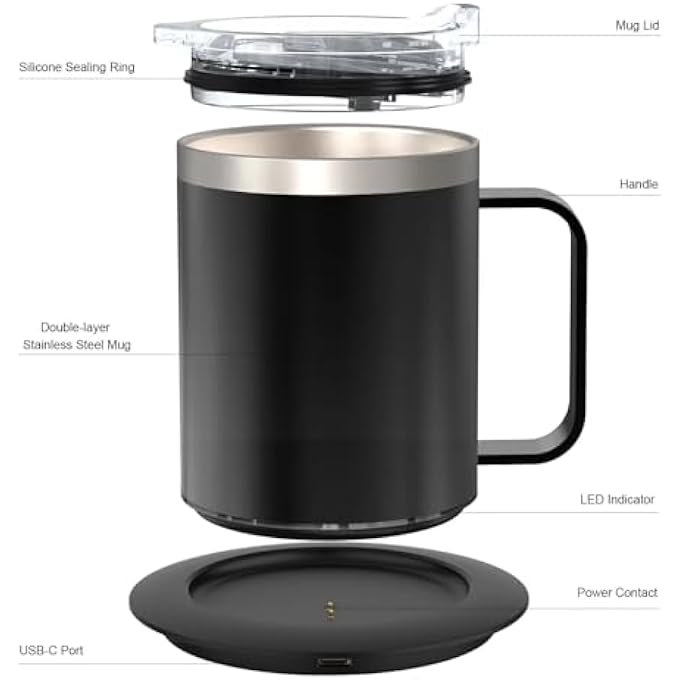 Irovami Coffee Mug Warmer With Cup And Lid Auto Heat 131149 Intelnt Constant Temperature 123Oz Double Layer Food Grade 304 Stainless Steel Beverage Cup Warmer Thermal Insulation For Desk Home Offic - Image 3