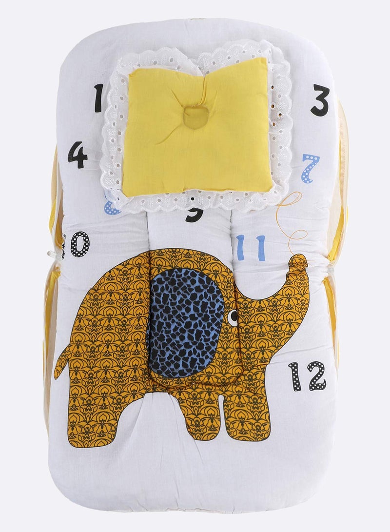 Superminis Elephant Print Cotton Bedding Set Thick Base Foldable Blue With Mosquito Net And Head Pillow  Zip Closure - Image 2