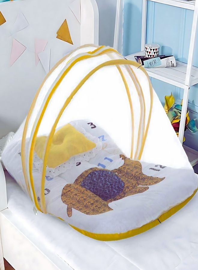 Superminis Elephant Print Cotton Bedding Set Thick Base Foldable Blue With Mosquito Net And Head Pillow  Zip Closure - Image 1