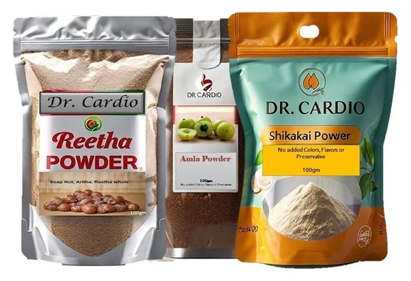 Dr Cardio Herbal Hair Revitalizer Organic Reetha Amla Shikakai 100gm each ChemicalFree Natural Shine Conditioning - Image 1