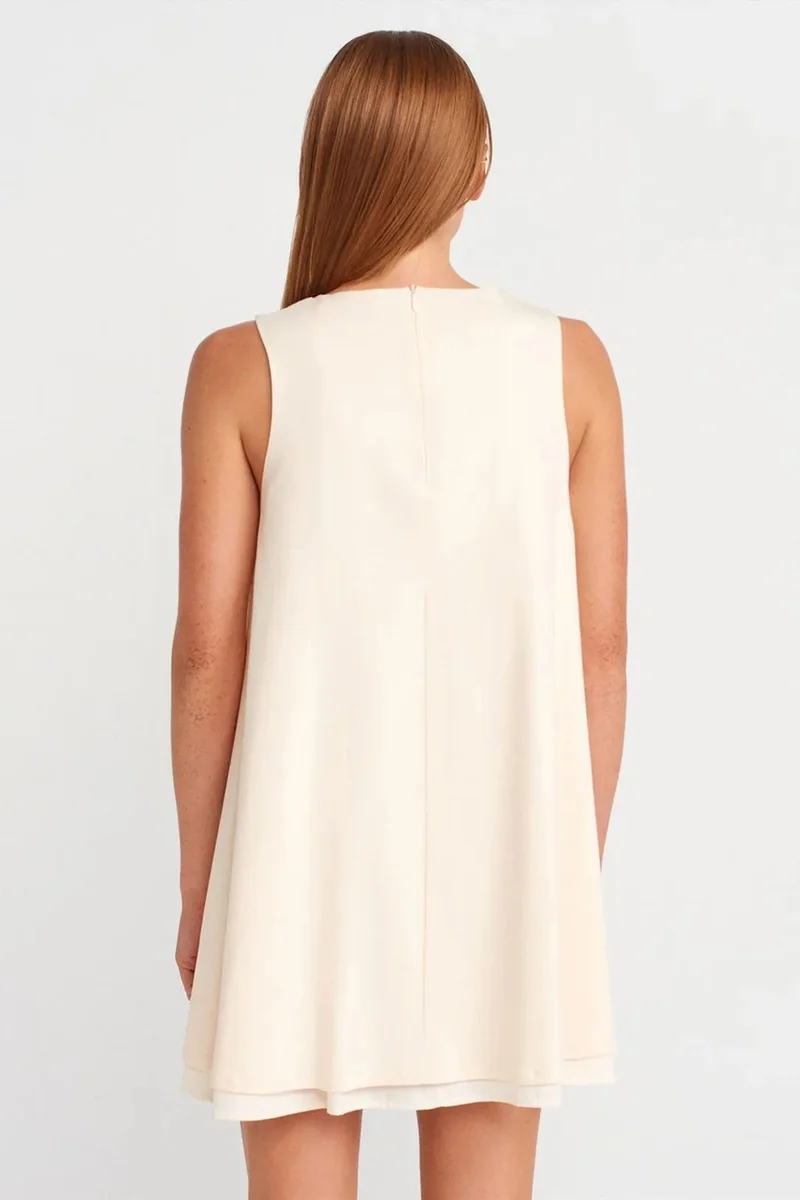 Dilvin Cream Natural DILVIN Cotton Poplin Sleeveless Mini Shift Dress for Women | Best Price UAE
