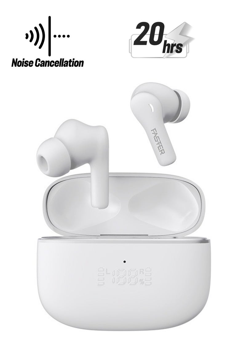 Faster - Maverick Wireless Earbuds with Noise Cancellation (ENC) - 7 Hours Playtime with Bluetooth 5.4 - AI Enhanced Calls Quad Mics - Gaming Bluetooth Earphones with Ultra-Low Latency - Deep Bass, Touch Control - For Exercise, Gym - Compatible with iPhone & Android (White) - Image 1