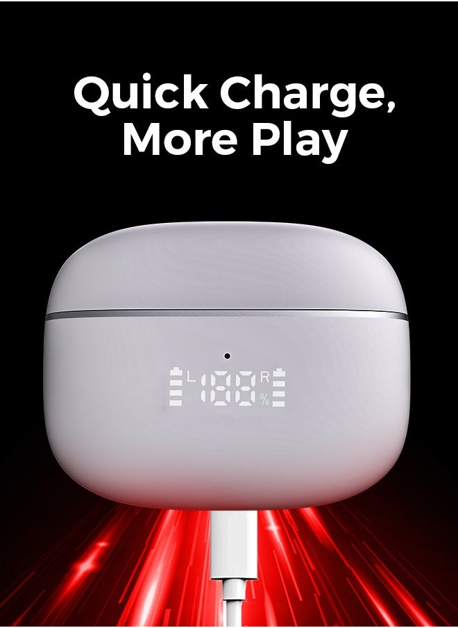 Faster - Maverick Wireless Earbuds with Noise Cancellation (ENC) - 7 Hours Playtime with Bluetooth 5.4 - AI Enhanced Calls Quad Mics - Gaming Bluetooth Earphones with Ultra-Low Latency - Deep Bass, Touch Control - For Exercise, Gym - Compatible with iPhone & Android (White) - Image 1