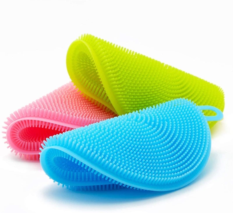 MVM Enterprise Silicone Sponge for Dish Washing and Cleaning at Home Kitchen wash Basin Easy to use for Women Scrubber Better Sponge Household Non Slip Cleaning Dish 3 pcs Set - Image 2