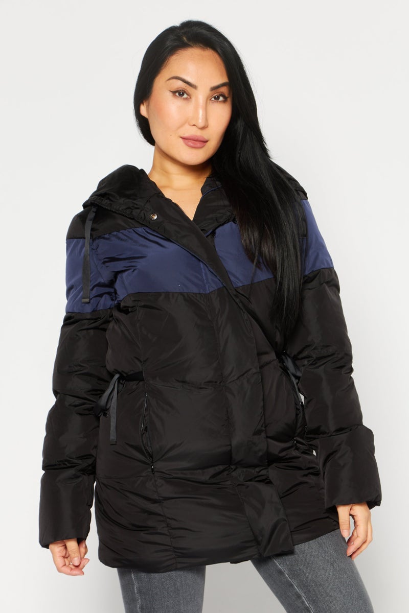 One Step Women Hooded Long Sleeve Puffer Jacket, Black - Image 1