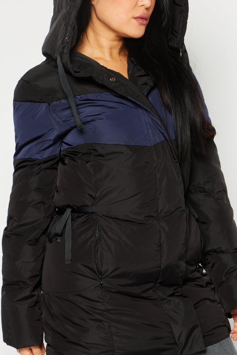 One Step Women Hooded Long Sleeve Puffer Jacket, Black - Image 3