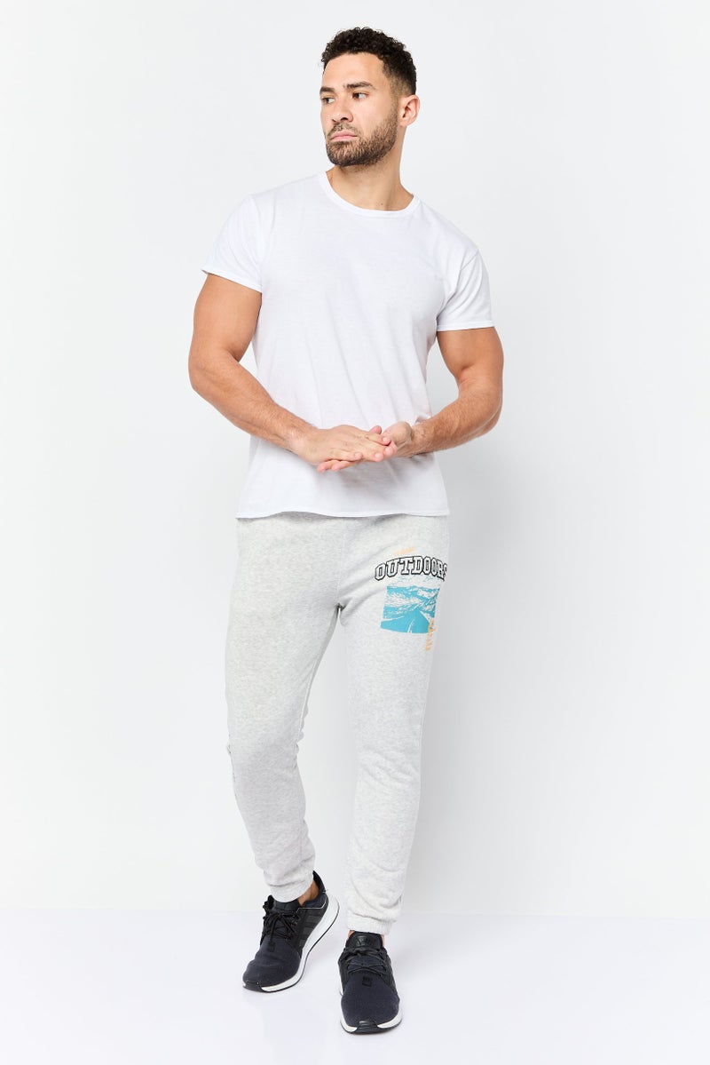 brooklyn سروال رياضي للرجال بقصة عادية مع طباعة جرافيك، رمادي فاتح - Image 2