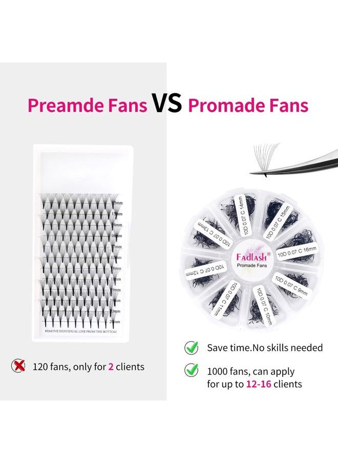 FADLASH - Volume Lash Extensions Mixed Tray 1000 Premade Fans 10D Loose Promade Fans Pointy Base Premade Fans Eyelash Extensions Handmade Premade Lash Fans (10D-0.07C,9-16mm) - Image 1