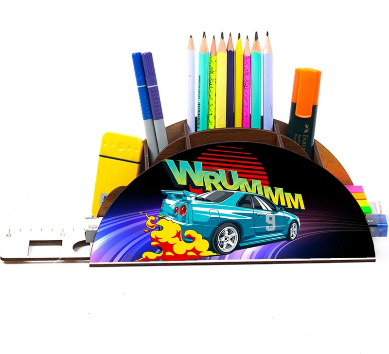 نوتبا Wooden Wrummm Rainbow Ruler Desktop Pen Holder Box Organizer For Kids GK119