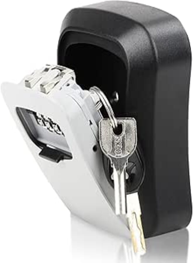 Key Lock Box Wall Mounted, 4 Digit Lock Box for Outdoor Home Keys, Key Safe Storage Box Large Capacity 5 Keys with Resettable Code