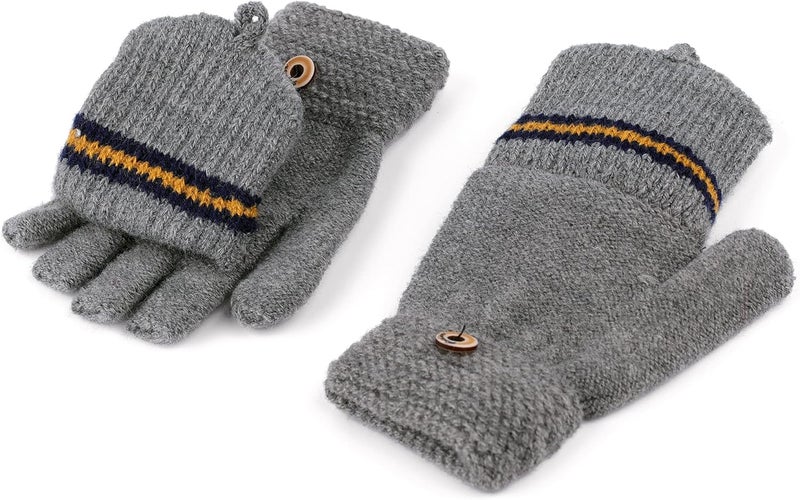 F Flammi Kids Winter Knitted Mitten Gloves Convertible Fingerless Gloves with Cover for Teen Boys Girls Aged 5-10, 2 Pairs - Image 5