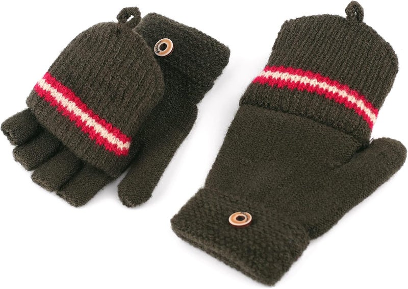F Flammi Kids Winter Knitted Mitten Gloves Convertible Fingerless Gloves with Cover for Teen Boys Girls Aged 5-10, 2 Pairs - Image 3