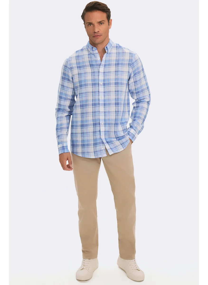 JUNE Exclusive Men's Regular Fit Checkered Linen Shirt