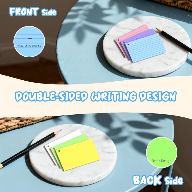 Aidunmis Colored Index Cards 3x5, 300 Count Lined Index Cards with Ring, 6 Colors Note Cards 3x5, 50 Sheets Each Pack, Heavy Bright Flash Cards with Rings, Colored Notecards 3x5 Lined for Office, Home, School - Image 5