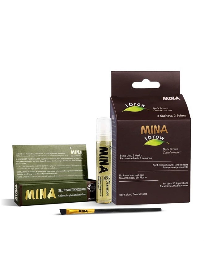 MinaiBrow Mina ibrow Hair Color|Natural Spot coloring Hair Tinting Powder, Water and Smudge Proof | No Ammonia, No Lead with 100% Gray Converge|Vegan and Cruelty free(Dark Brown + Oil + Brush) - Image 1
